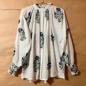 Future Primitive | Classic Shirt Poppy Block Print Floral Button Up Top One Size